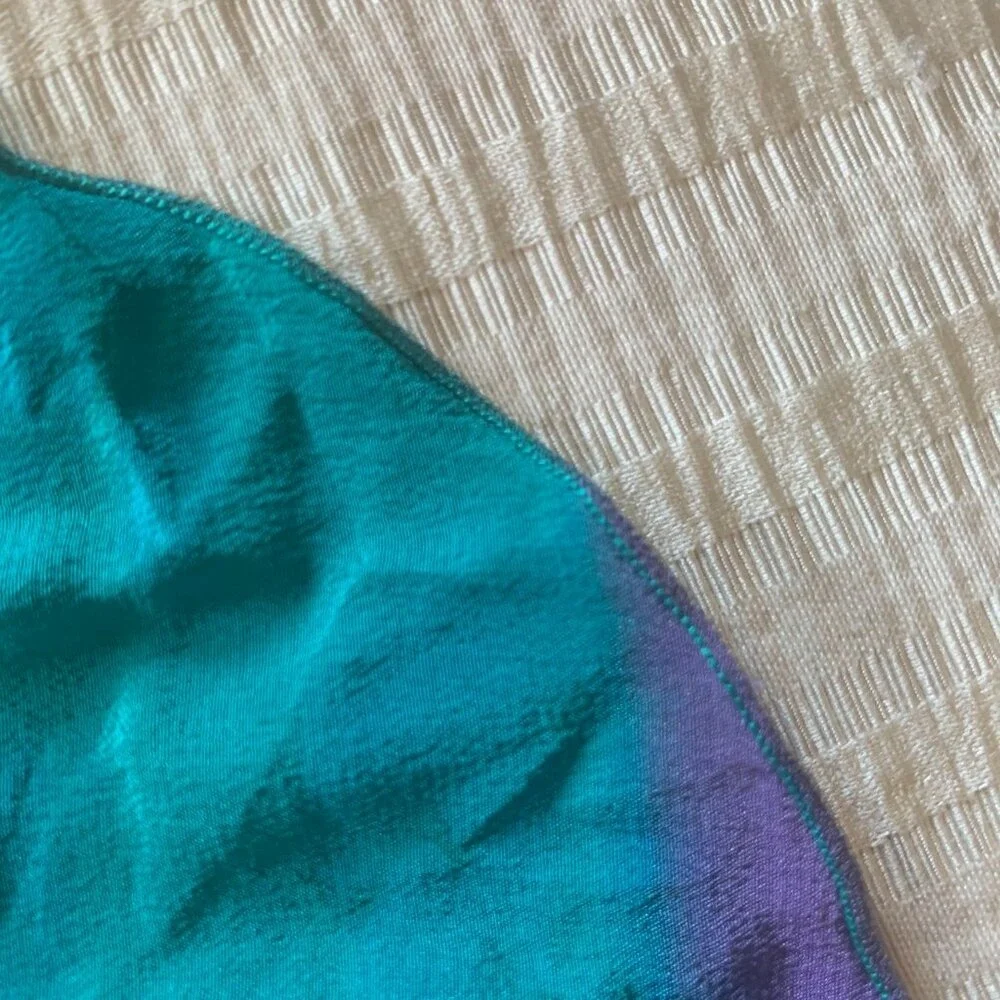 Kriska Hand Painted Silk‎ Scarf Rainbow Ombre Teal Purple Pink Yellow Art Wear